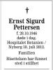 Dødsannonse Ernst Sigurd Pettersen